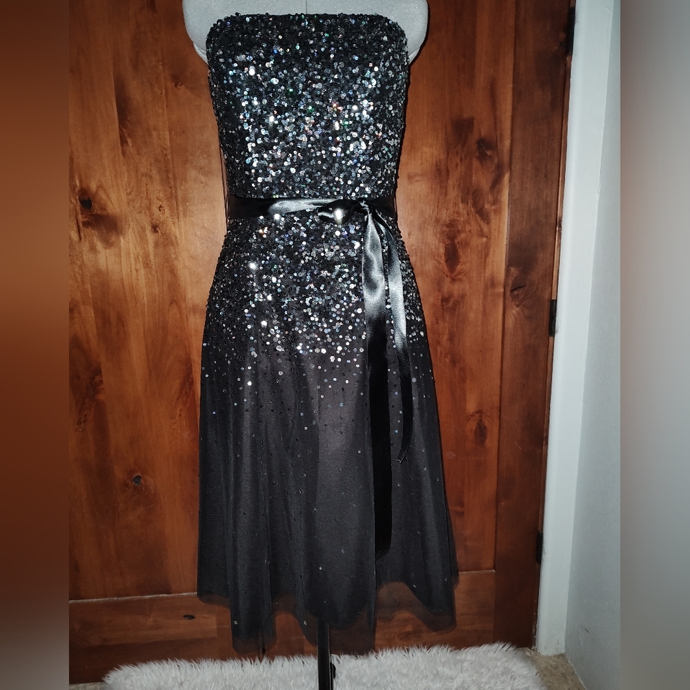 Scala Black Sequined Strapless Fit & Flare Dress - image 2